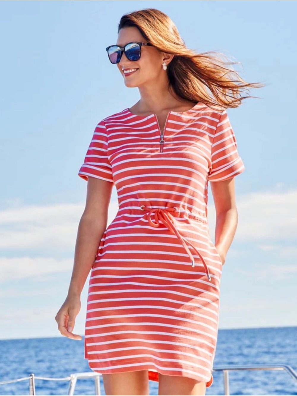 Tommy Bahama Half Zip Striped Drawstring Dress XL